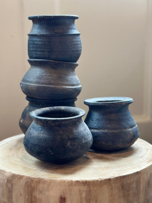 Found Vintage Mini Pottery Bowls in Black