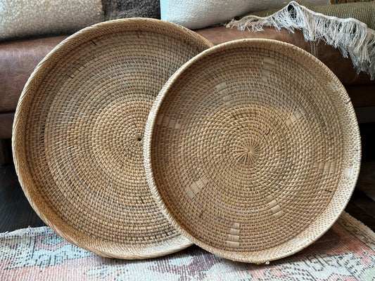 Natural Woven Round Baskets Trays