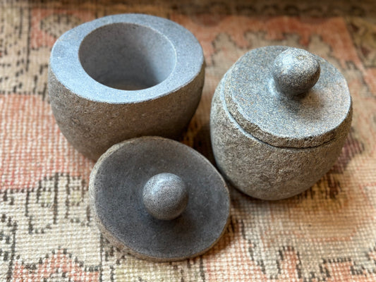 Found Carved Stone Jars with Lid