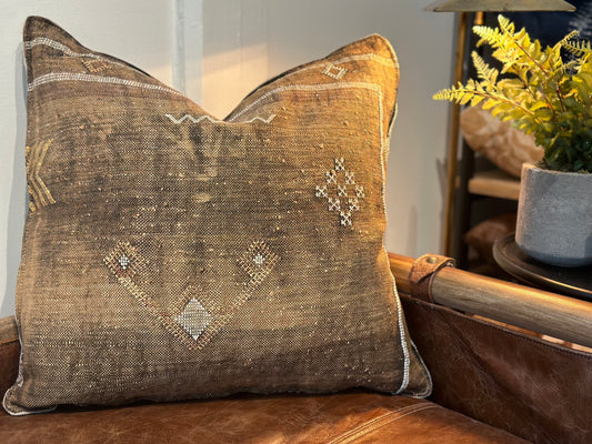Vintage Golden Brown Turkish Embroidered Decorative Throw Pillow