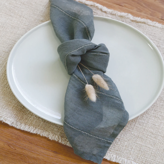 Handmade cloth napkins with contrast stitch