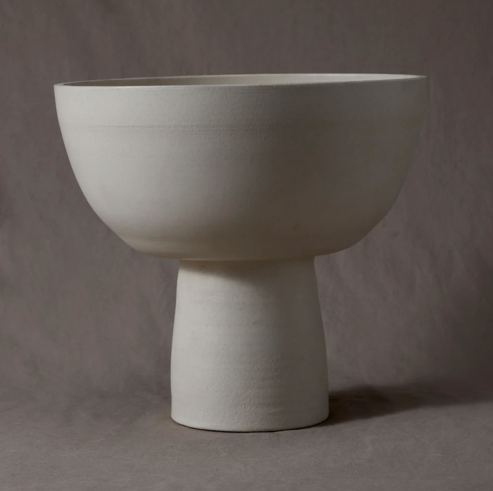 Handmade Footed Bowl in Raw Blanc