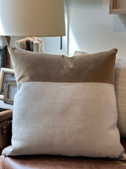 Linen and Velvet Decorative Throw Pillow