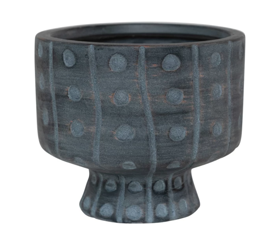 Black Footed Terracotta Planter with dots and lines