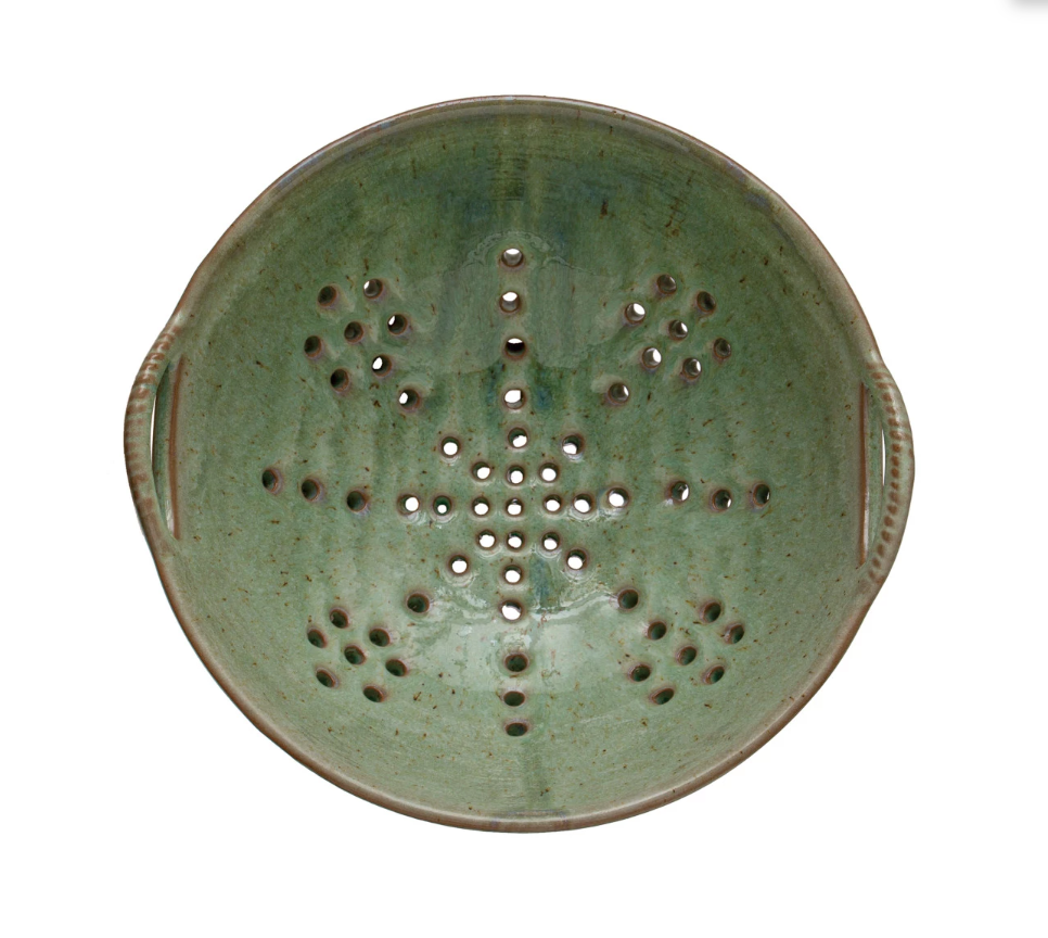 Teal Glazed Stoneware Berry Bowl Colander