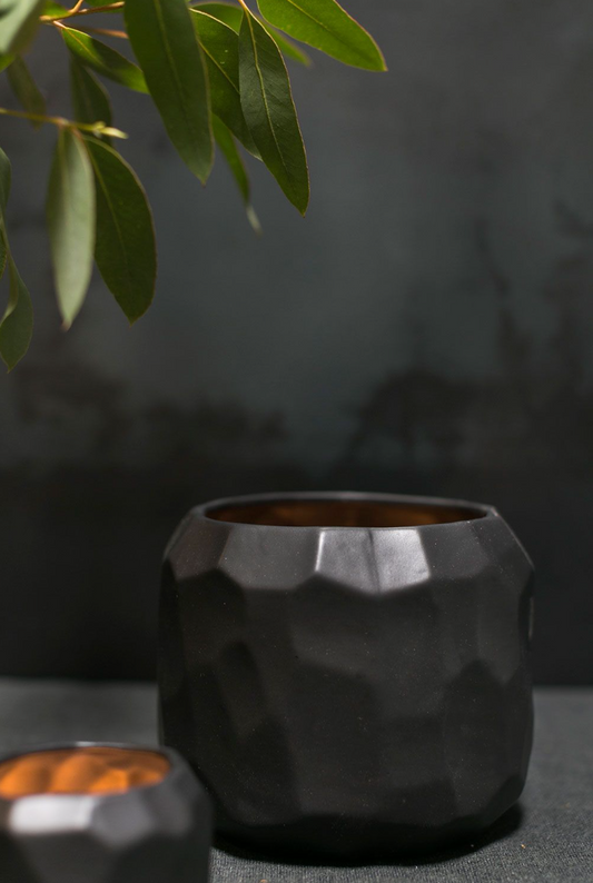Glossy Black Faceted Planter Pot