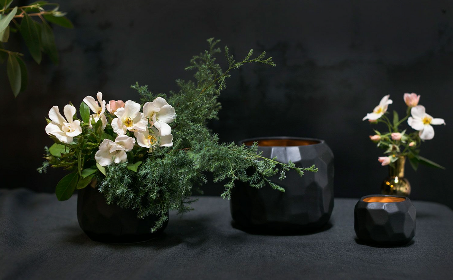 Glossy Black Faceted Planter Pot