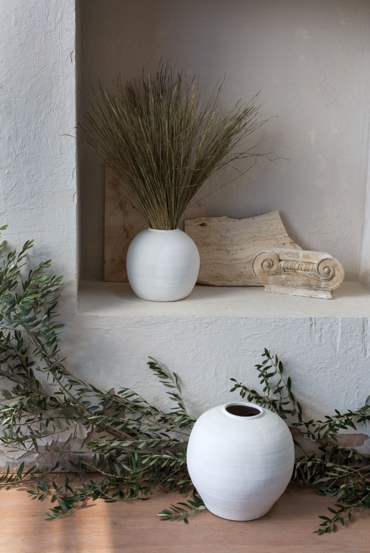 large textural white cement grecian vase