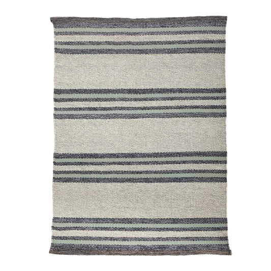 Handwoven seaglass and gray striped rug