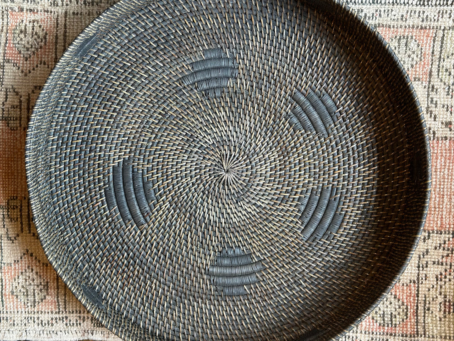 Charcoal Woven Round Basket Tray Large