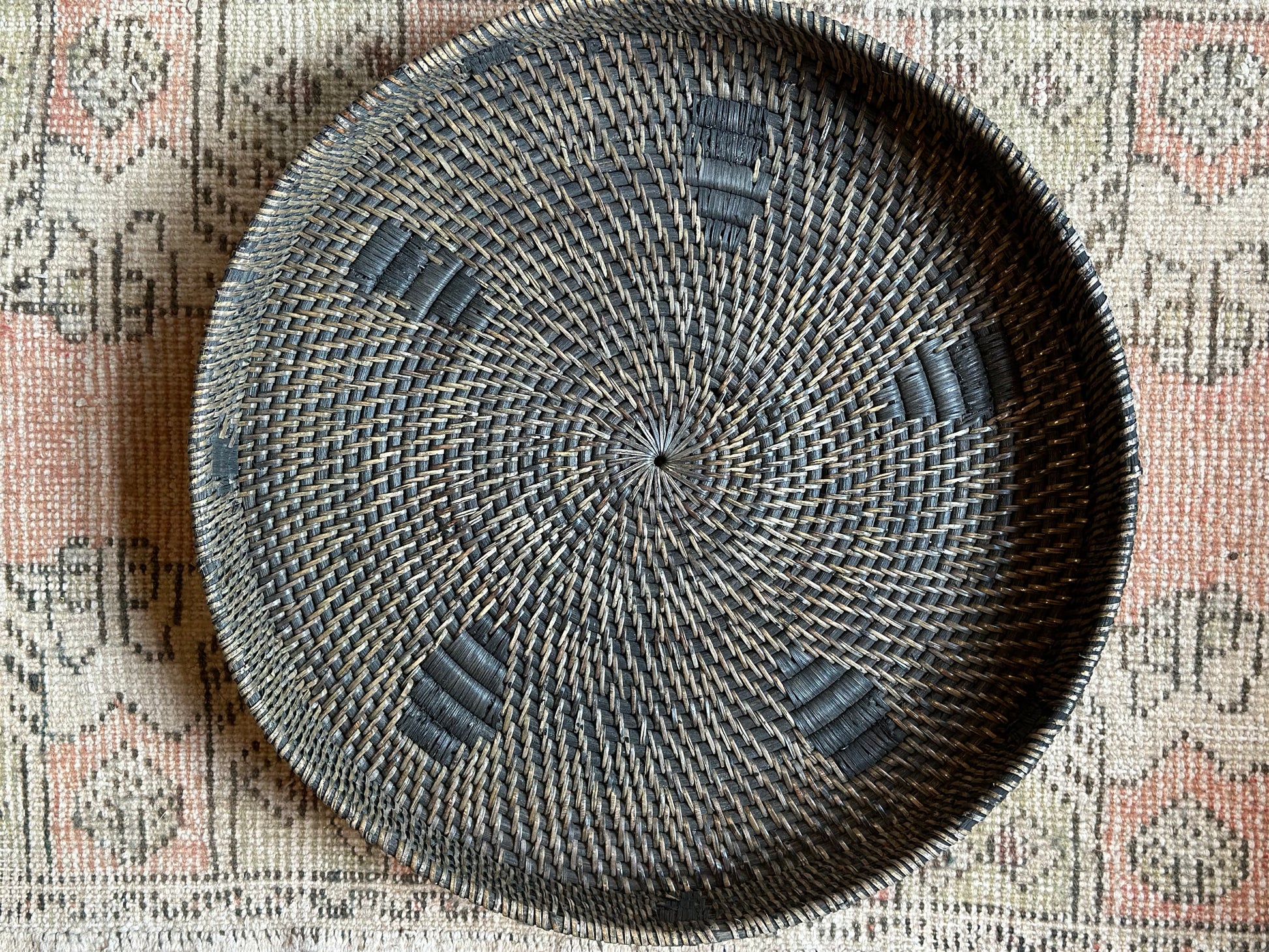 Charcoal Woven Round Basket Tray Small