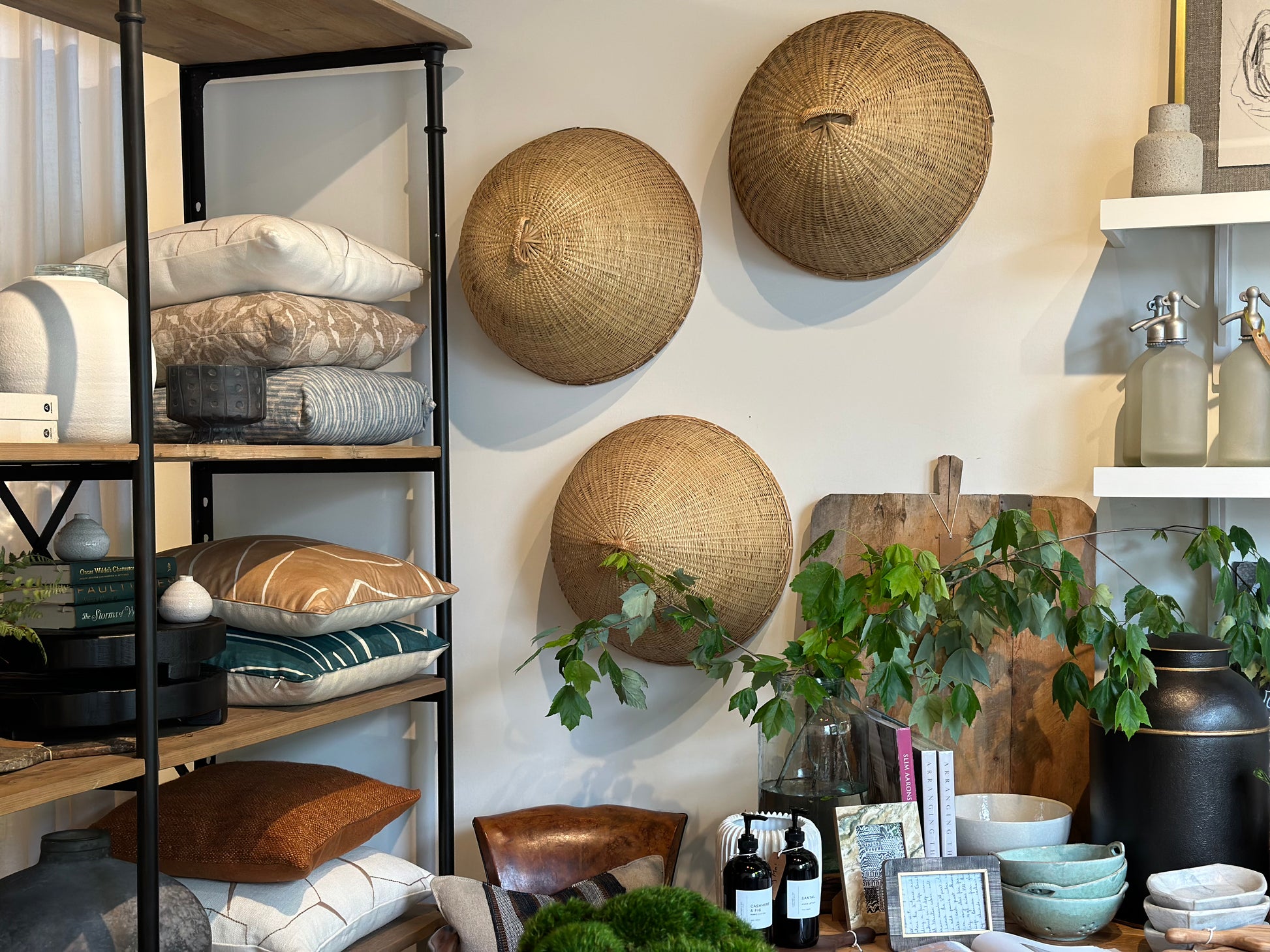 Vintage Handwoven Basket Domes with Top Handle