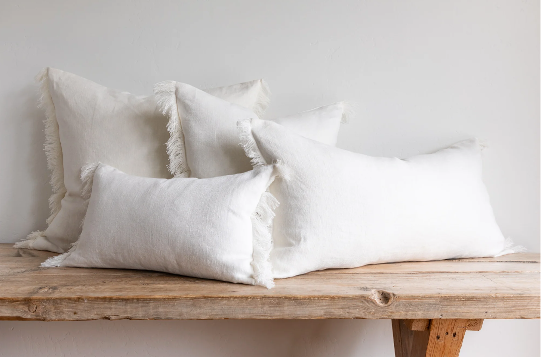 Belgian Linen Throw Pillow in White