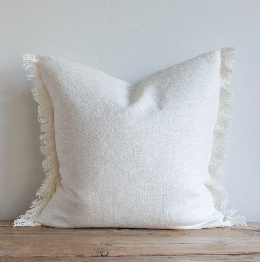 Belgian Linen Throw Pillow in White