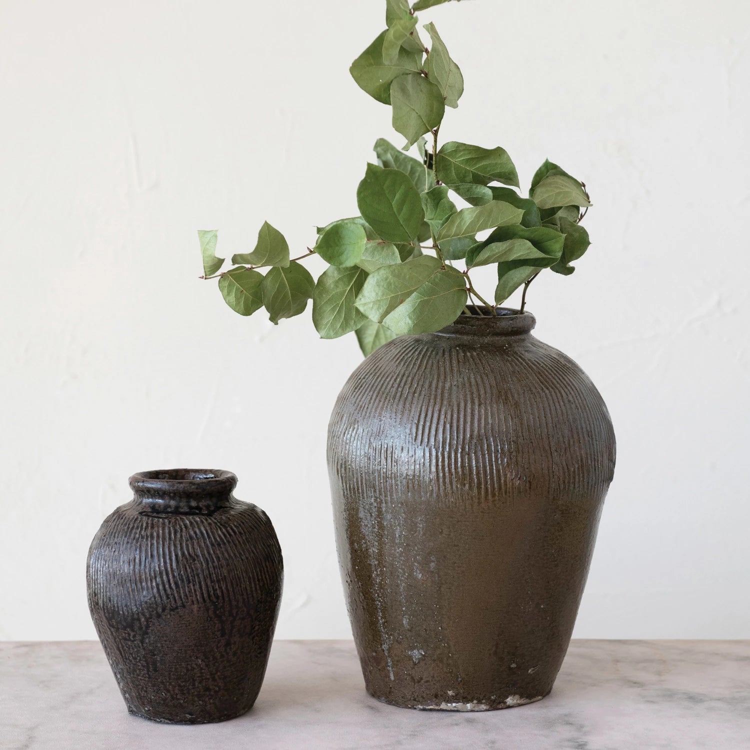 Found Antique Etched Clay Jar