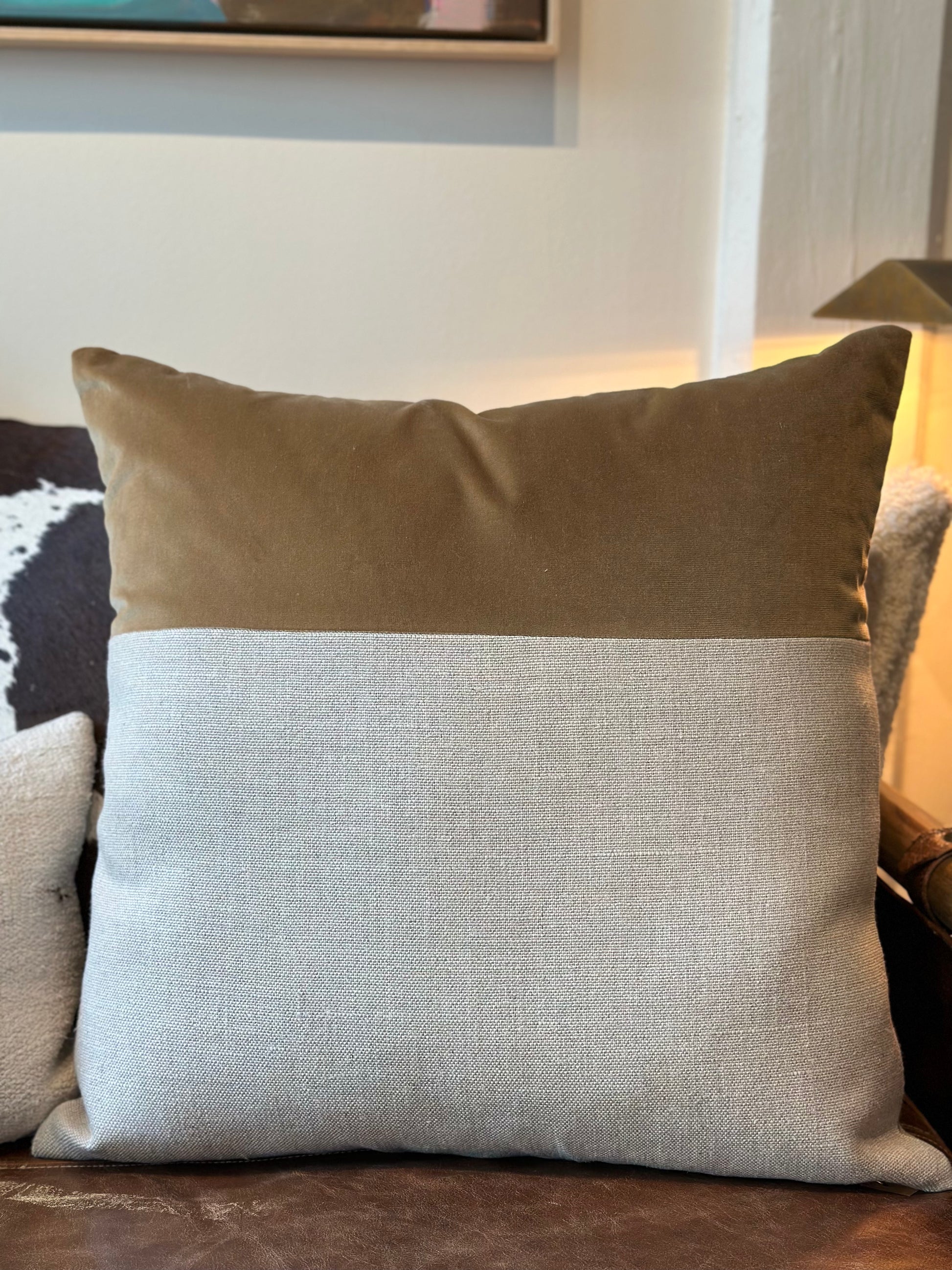 Linen and Velvet Decorative Throw Pillow
