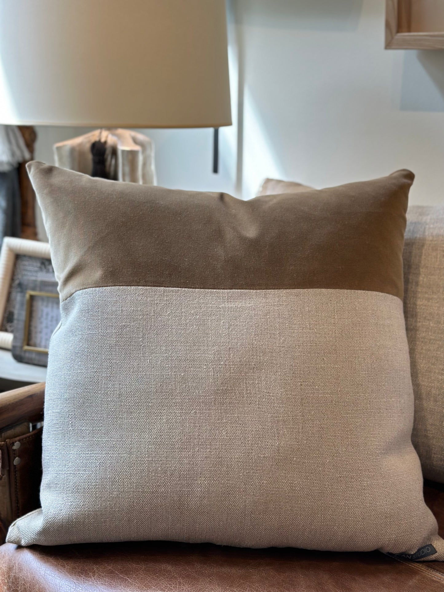 Linen and Velvet Decorative Throw Pillow