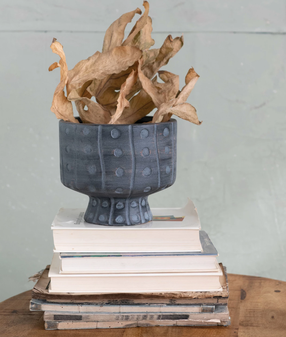 Black Footed Terracotta Planter with dots and lines