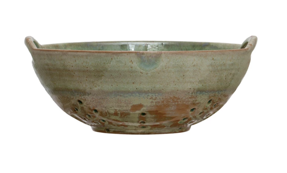 Teal Glazed Stoneware Berry Bowl Colander