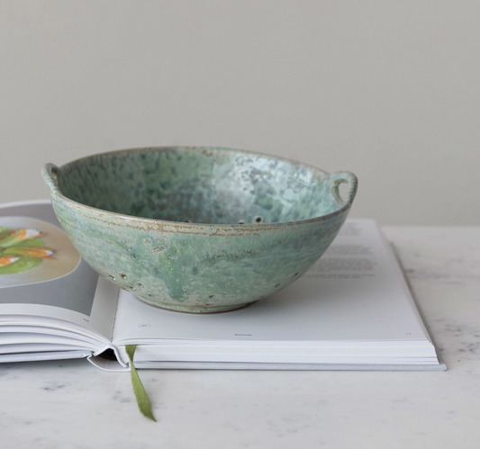 Teal Glazed Stoneware Berry Bowl Colander