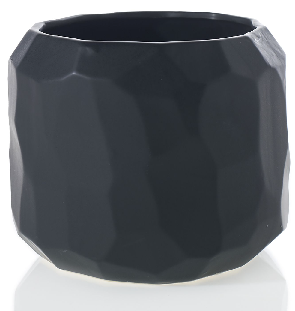Glossy Black Faceted Planter Pot