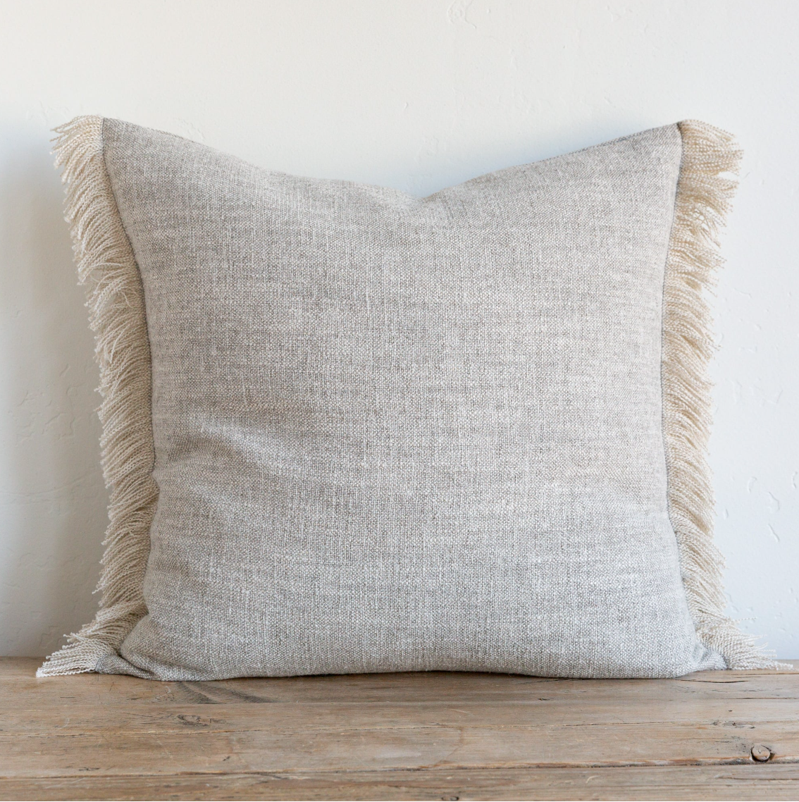 Belgian Linen Fringe Throw Pillow in Gray
